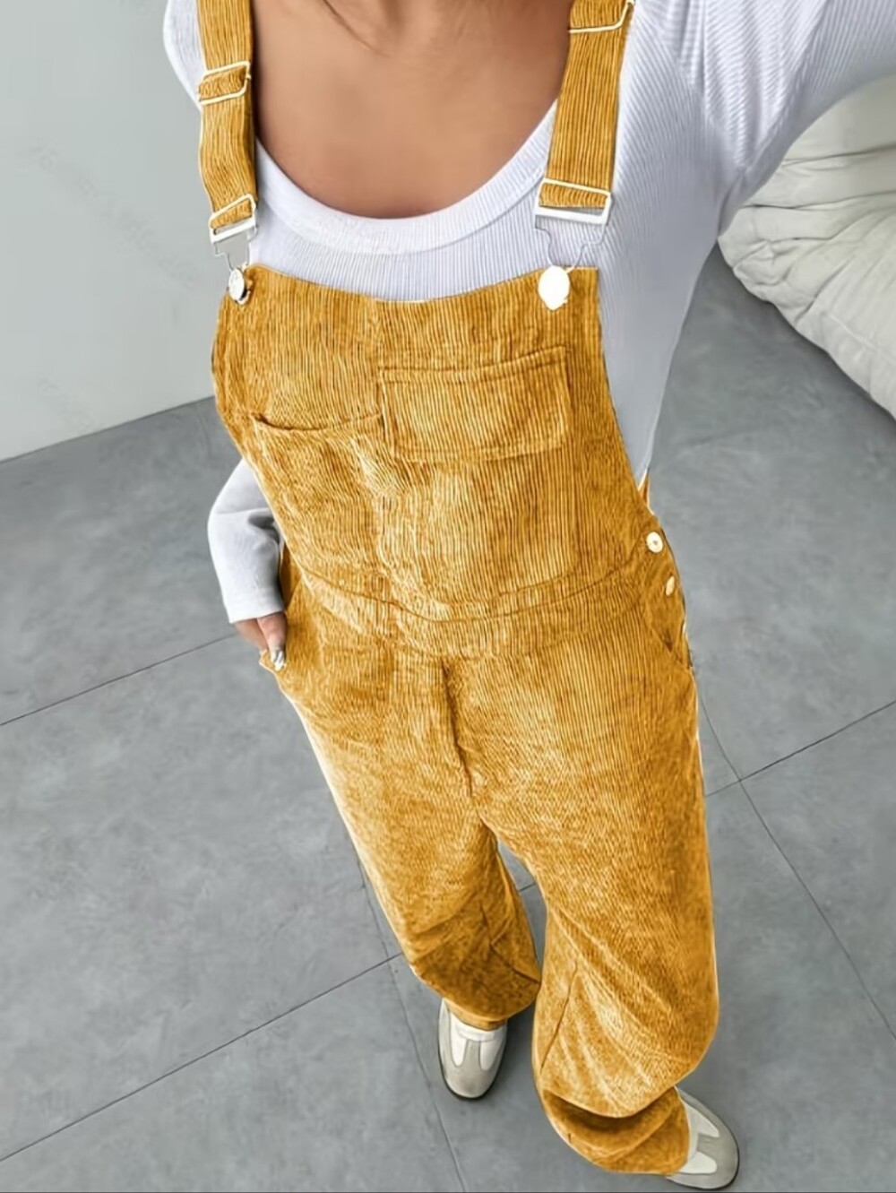 Women's Mustard Colored Corduroy Overalls Jeans Bibs